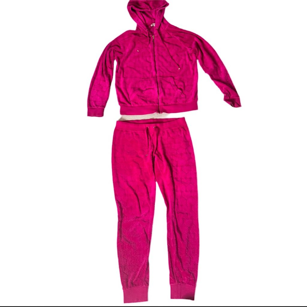 Juicy Couture Heart Print Set 2 Piece Tracksuit Sweater Jogger Pants Deadstock